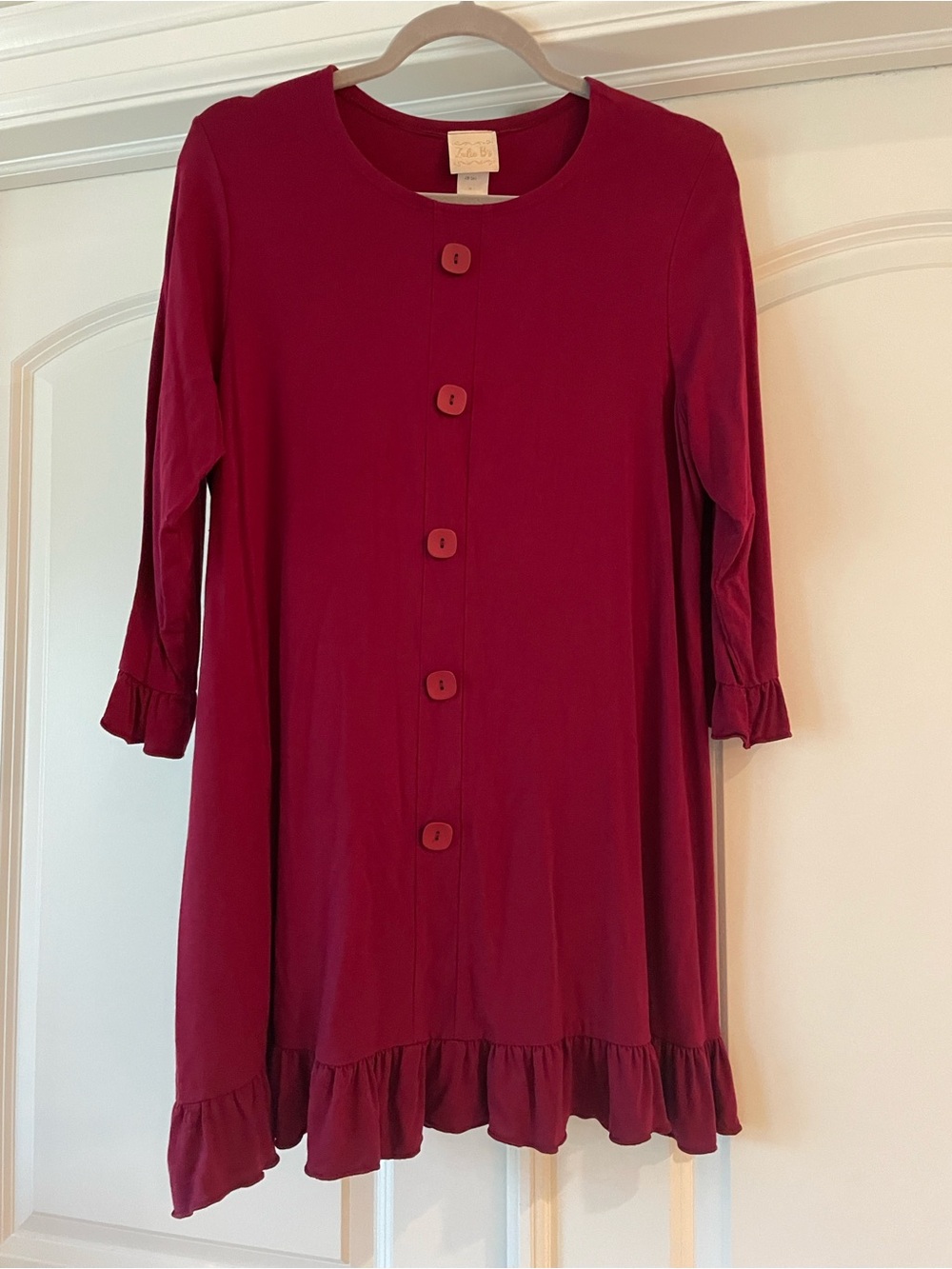 Women’s Burgundy Ruffle-Hem Button Front Tunic